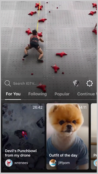 Screenshot of IGTV interface