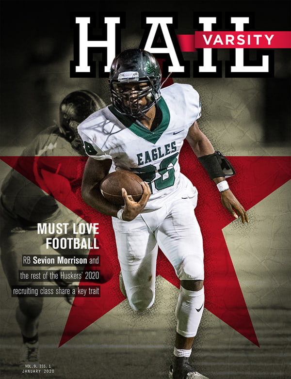 Hail Varsity magazine cover from Jan. 2020 with running back Sevion Morrison